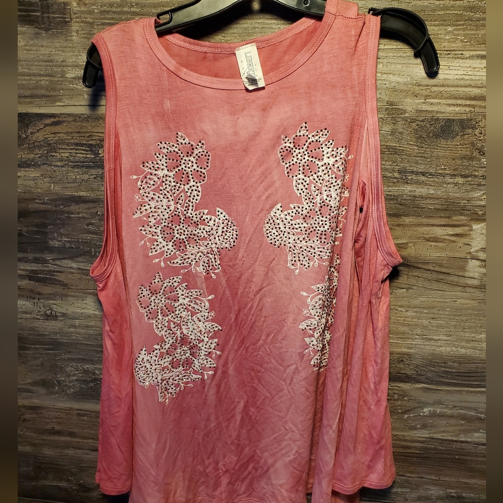 Women's Long Sleeve Shoulderless Shirt Medium Pink Rose Sequin Bling Biker Chick